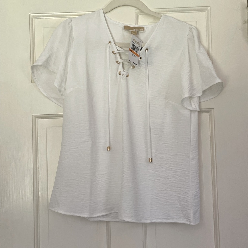 Michael Kors White Lace-Up Blouse